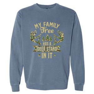 retro My Family Tree Has A Deer Stand In It  Camo Hunting  Garment-Dyed Sweatshirt