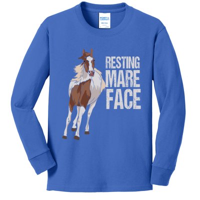 Resting Mare Face Funny Equestrian Riding Horseback Riding Great Gift Kids Long Sleeve Shirt