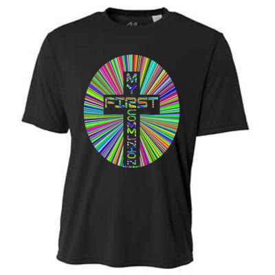 Religious My First Communion Cross Christian Faith Church Cooling Performance Crew T-Shirt