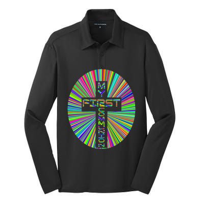 Religious My First Communion Cross Christian Faith Church Silk Touch Performance Long Sleeve Polo