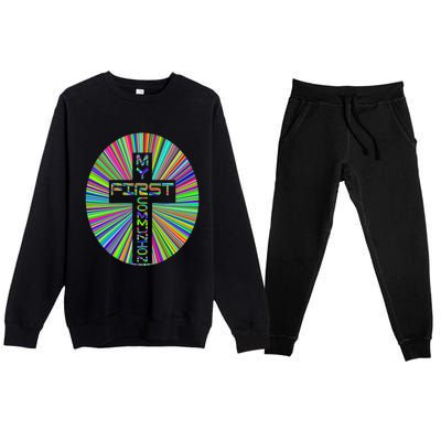 Religious My First Communion Cross Christian Faith Church Premium Crewneck Sweatsuit Set