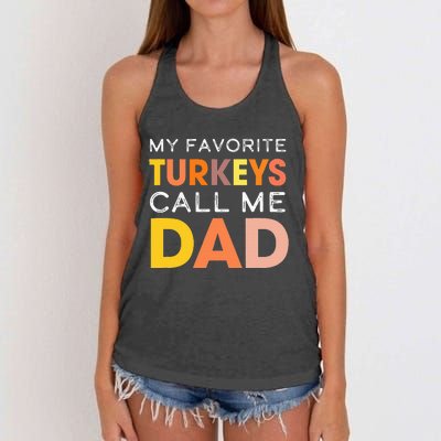 Retro My Favorite Turkeys Call Me Dad Thanksgiving Father Women's Knotted Racerback Tank