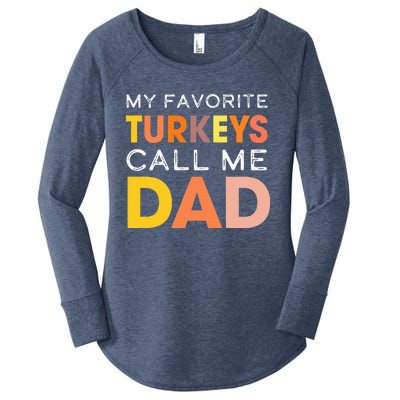 Retro My Favorite Turkeys Call Me Dad Thanksgiving Father Women's Perfect Tri Tunic Long Sleeve Shirt