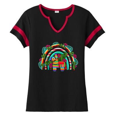 Rainbow Mexican Fiesta Cinco De Mayo Ladies Halftime Notch Neck Tee