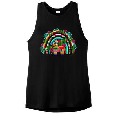 Rainbow Mexican Fiesta Cinco De Mayo Ladies PosiCharge Tri-Blend Wicking Tank