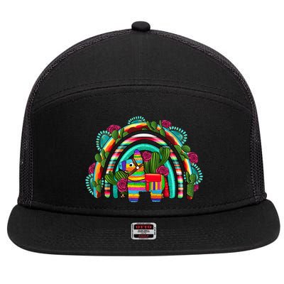 Rainbow Mexican Fiesta Cinco De Mayo 7 Panel Mesh Trucker Snapback Hat