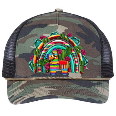 Rainbow Mexican Fiesta Cinco De Mayo Retro Rope Trucker Hat Cap