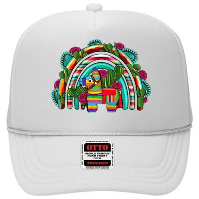 Rainbow Mexican Fiesta Cinco De Mayo High Crown Mesh Back Trucker Hat