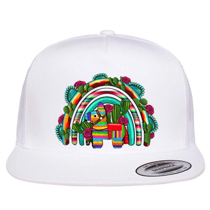 Rainbow Mexican Fiesta Cinco De Mayo Flat Bill Trucker Hat