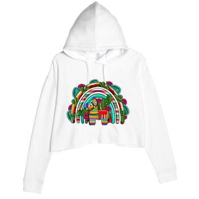 Rainbow Mexican Fiesta Cinco De Mayo Crop Fleece Hoodie