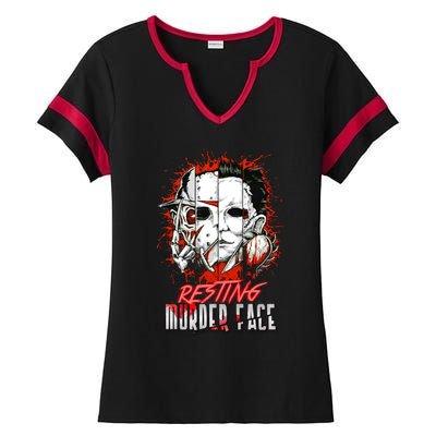 Resting Murder Face Scary Horror Character Halloween Costume Ladies Halftime Notch Neck Tee