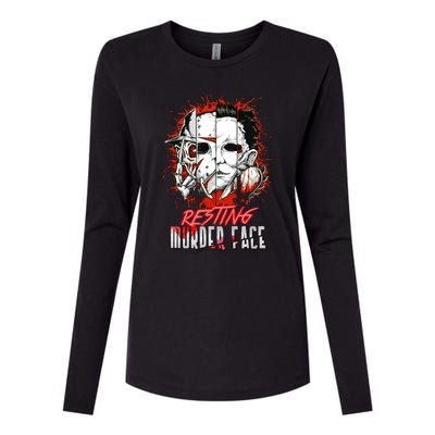 Resting Murder Face Scary Horror Character Halloween Costume Womens Cotton Relaxed Long Sleeve T-Shirt