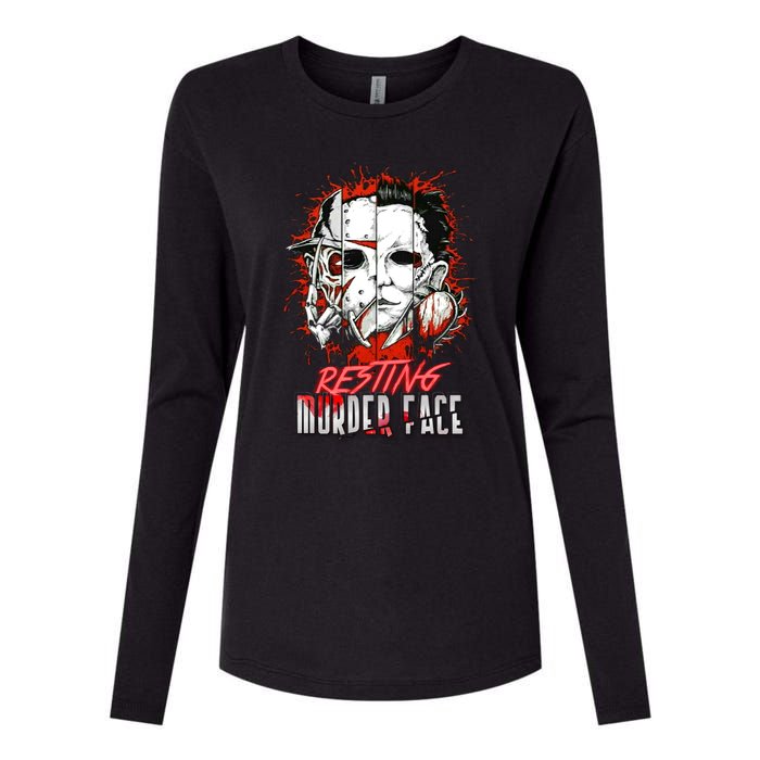 Resting Murder Face Scary Horror Character Halloween Costume Womens Cotton Relaxed Long Sleeve T-Shirt