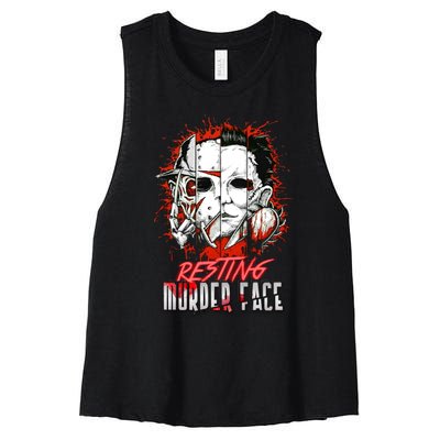 Resting Murder Face Scary Horror Character Halloween Costume Women's Racerback Cropped Tank