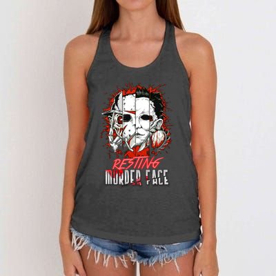 Resting Murder Face Scary Horror Character Halloween Costume Women's Knotted Racerback Tank