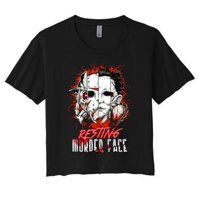 Resting Murder Face Scary Horror Character Halloween Costume Women's Crop Top Tee