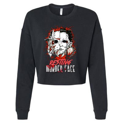 Resting Murder Face Scary Horror Character Halloween Costume Cropped Pullover Crew