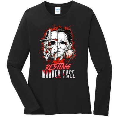 Resting Murder Face Scary Horror Character Halloween Costume Ladies Long Sleeve Shirt