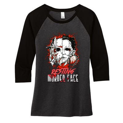 Resting Murder Face Scary Horror Character Halloween Costume Women's Tri-Blend 3/4-Sleeve Raglan Shirt