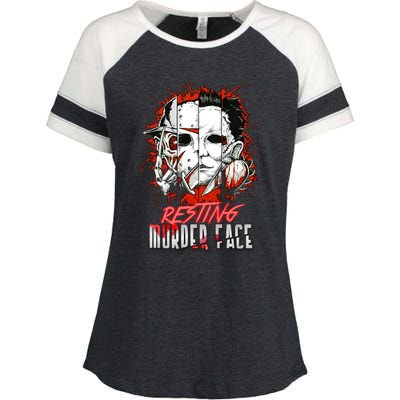 Resting Murder Face Scary Horror Character Halloween Costume Enza Ladies Jersey Colorblock Tee