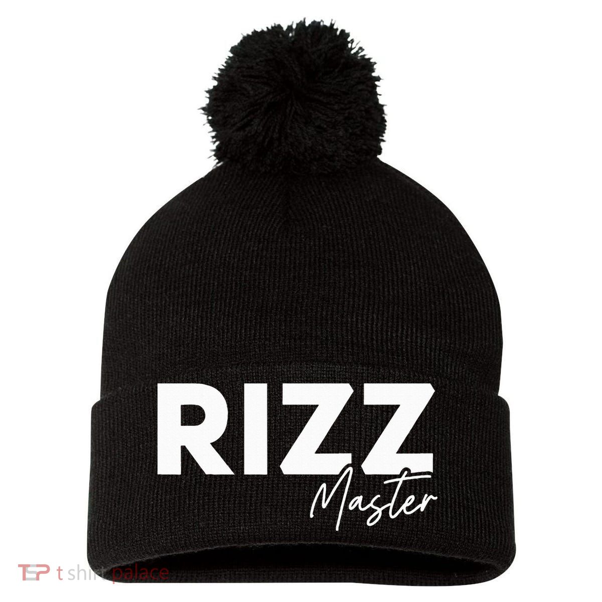 Rizz Master Funny Rizzler W Rizz Lord Rizz King Pom Pom 12in Knit Beanie