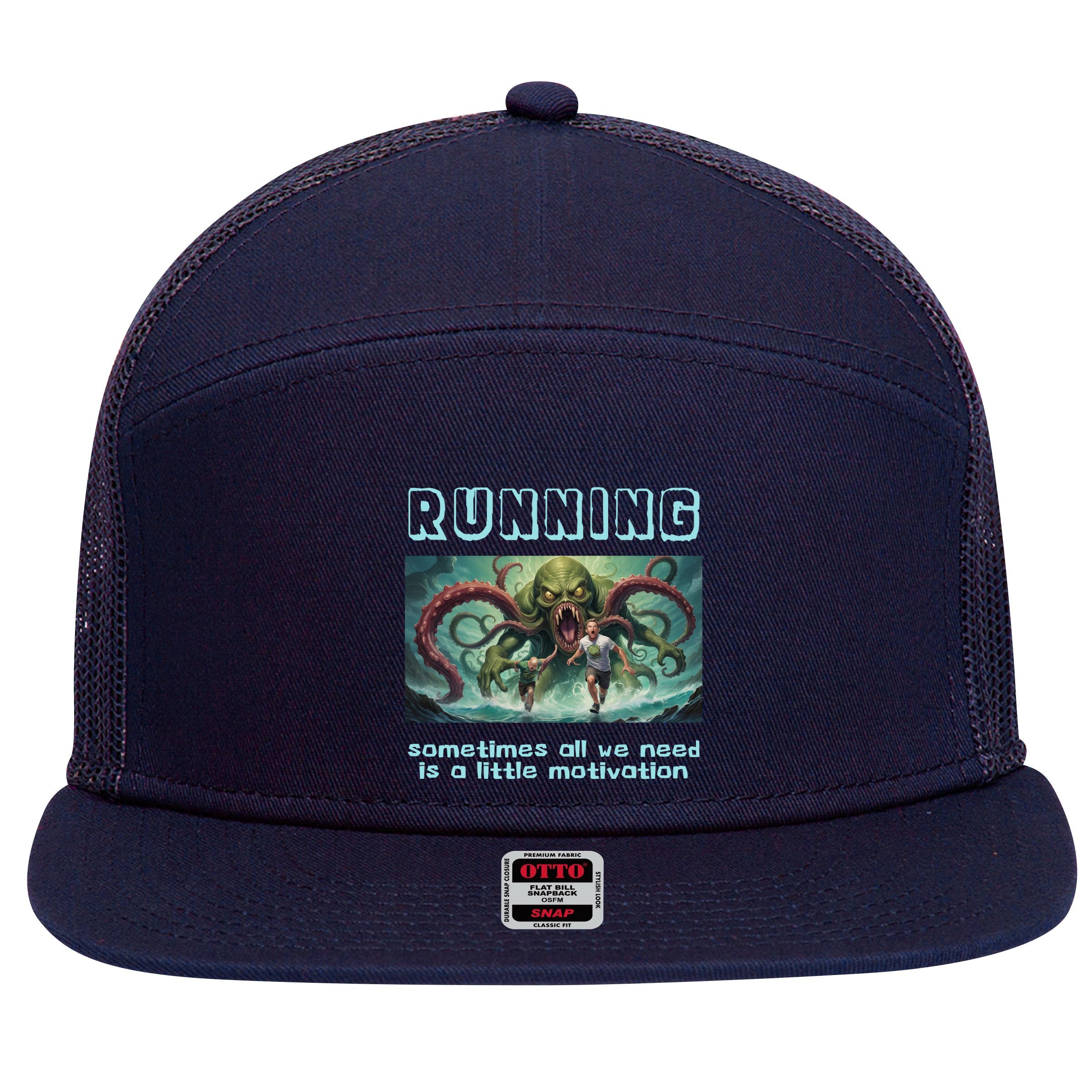 Running Motivation Funny Cthulhu Lovecraft 7 Panel Mesh Trucker Snapback Hat