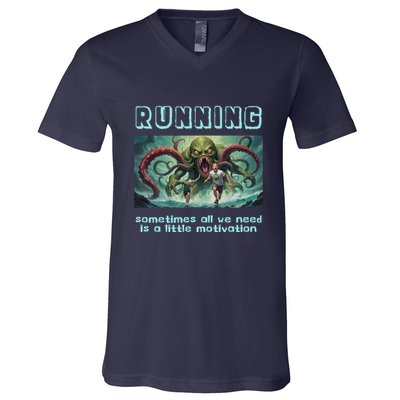 Running Motivation Funny Cthulhu Lovecraft V-Neck T-Shirt