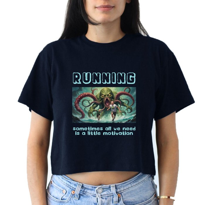 Running Motivation Funny Cthulhu Lovecraft Women's Crop Top Tee