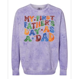 Retro My First Fathers Day As A Dad Colorblast Crewneck Sweatshirt