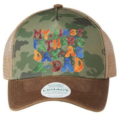 Retro My First Fathers Day As A Dad Legacy Tie Dye Trucker Hat