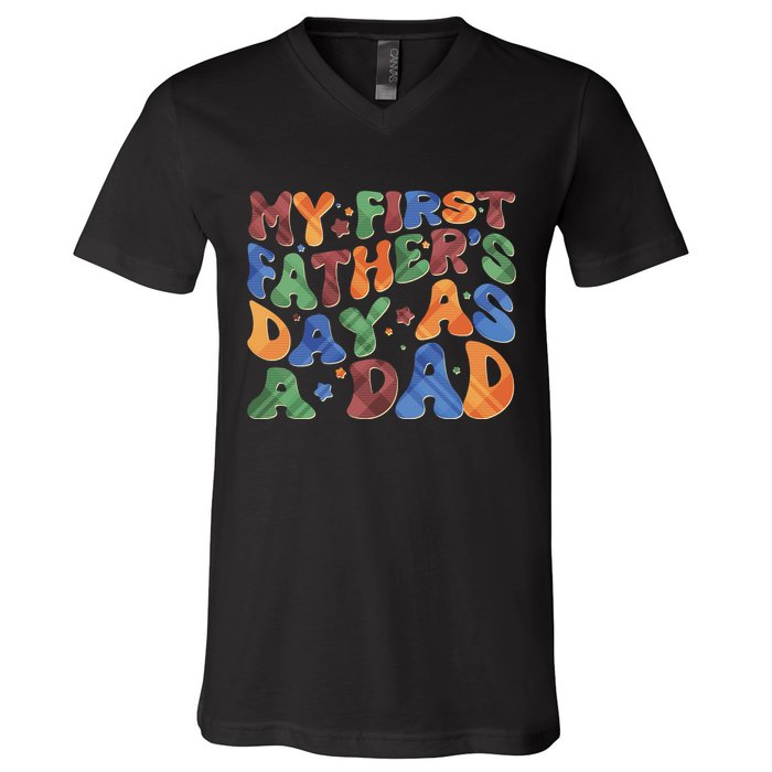Retro My First Fathers Day As A Dad V-Neck T-Shirt