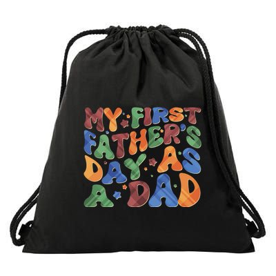 Retro My First Fathers Day As A Dad Drawstring Bag