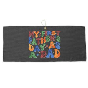 Retro My First Fathers Day As A Dad Large Microfiber Waffle Golf Towel