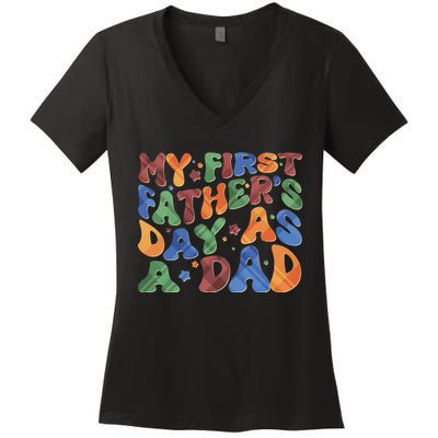 Retro My First Fathers Day As A Dad Women's V-Neck T-Shirt
