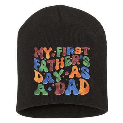 Retro My First Fathers Day As A Dad Short Acrylic Beanie