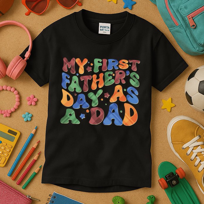 Retro My First Fathers Day As A Dad Kids T-Shirt