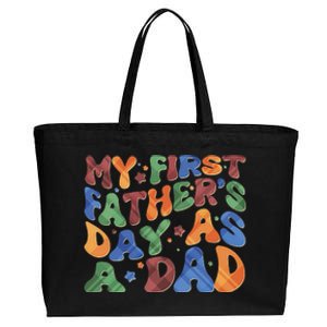 Retro My First Fathers Day As A Dad Cotton Canvas Jumbo Tote