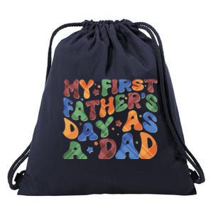 Retro My First Fathers Day As A Dad Drawstring Bag