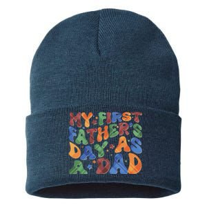 Retro My First Fathers Day As A Dad Sustainable Knit Beanie