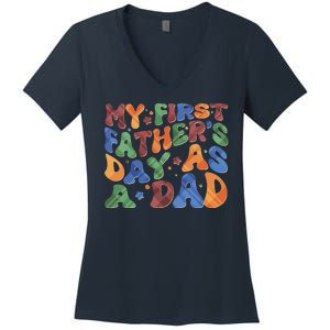 Retro My First Fathers Day As A Dad Women's V-Neck T-Shirt