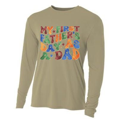 Retro My First Fathers Day As A Dad Cooling Performance Long Sleeve Crew