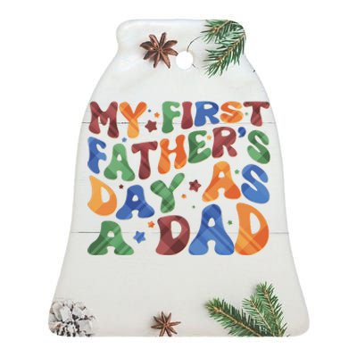 Retro My First Fathers Day As A Dad Ceramic Bell Ornament