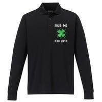 Rub Me For Luck St Patrick's Day Funny Adult Humor Performance Long Sleeve Polo