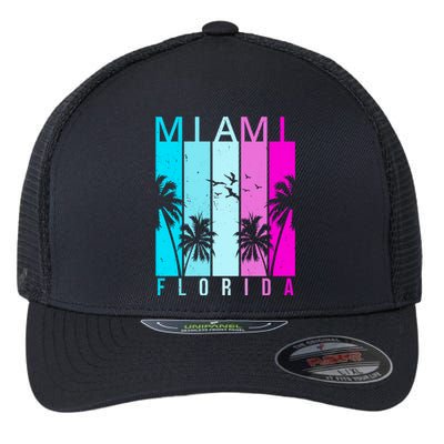 Retro Miami Florida Summer Neon Colors Flexfit Unipanel Trucker Cap