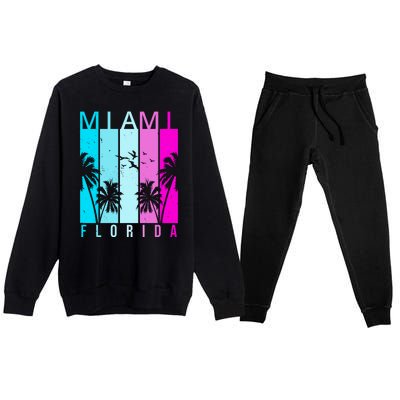 Retro Miami Florida Summer Neon Colors Premium Crewneck Sweatsuit Set