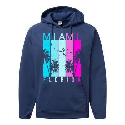 Retro Miami Florida Summer Neon Colors Performance Fleece Hoodie