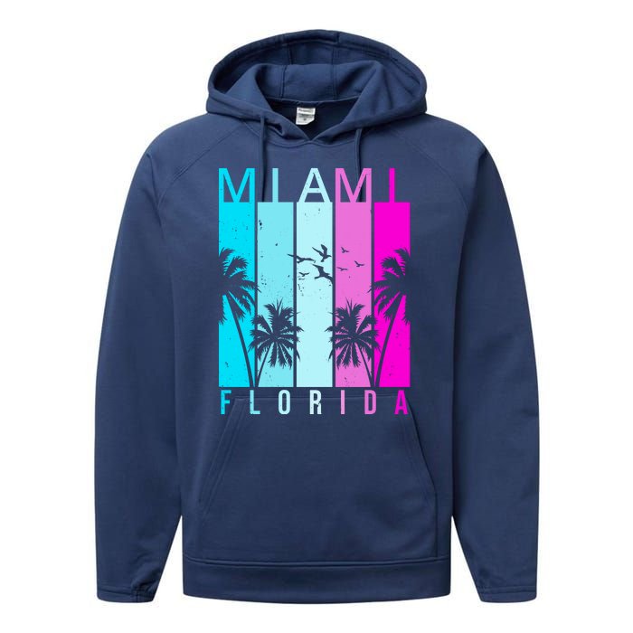 Retro Miami Florida Summer Neon Colors Performance Fleece Hoodie