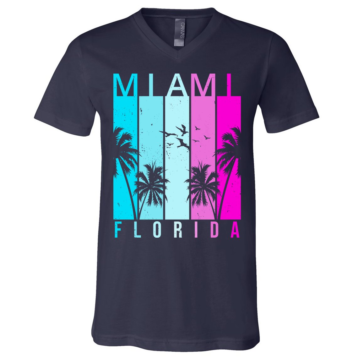 Retro Miami Florida Summer Neon Colors V-Neck T-Shirt