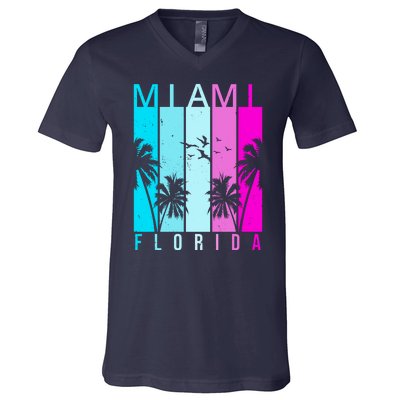 Retro Miami Florida Summer Neon Colors V-Neck T-Shirt