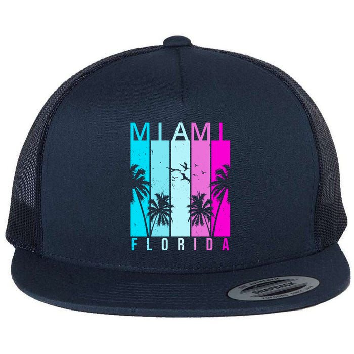 Retro Miami Florida Summer Neon Colors Flat Bill Trucker Hat